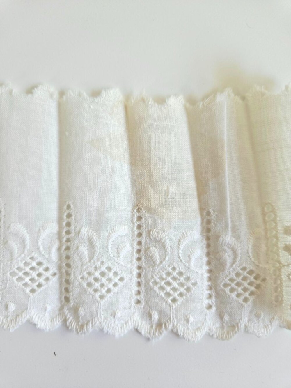 Vintage White Eyelet Lace Trim 3-Inch Wide Scalloped Cotton Fabric Edging - Picture 8 of 11